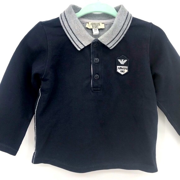 Giorgio Armani Baby Preppy Nautical Logo Spellout Long Sleeve Polo Shirt - Picture 12 of 12
